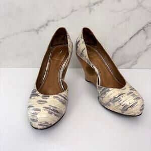 Schuler & Sons Philadephia Womens Wedge Heel Shoe Size 7 Wood Heel Artsy Leather